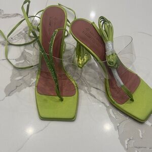 Call It Spring Lime Green Heels with Rhinestone Straps